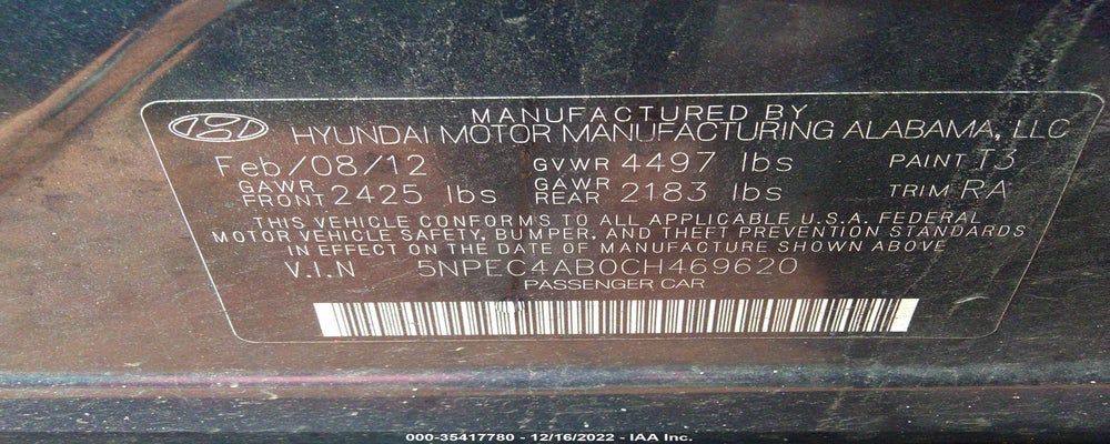 5NPEC4AB0CH469620 2012 HYUNDAI SONATA photo no. 9