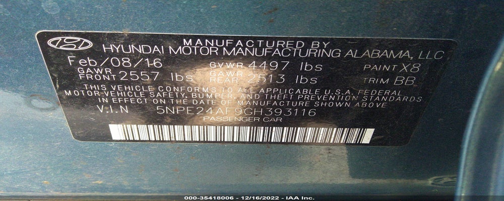 5NPE24AF9GH393116 2016 HYUNDAI SONATA photo no. 9