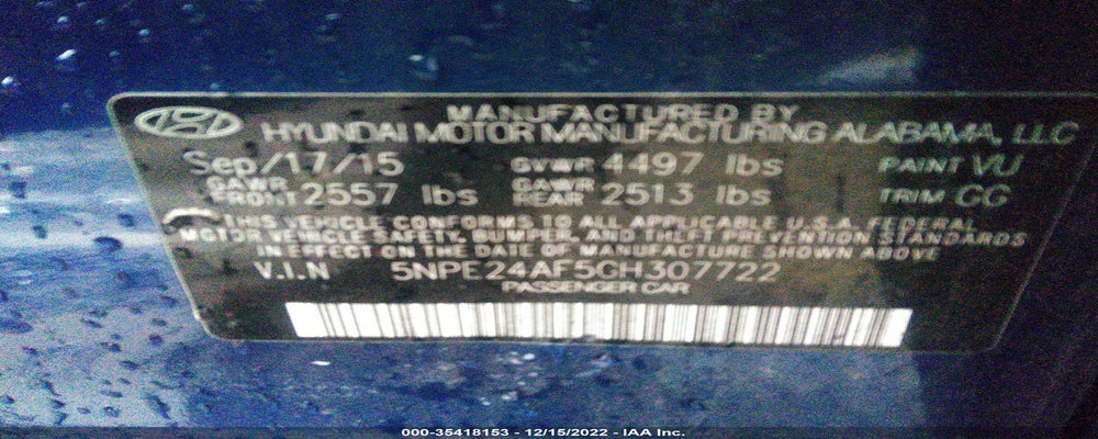 5NPE24AF5GH307722 2016 HYUNDAI SONATA photo no. 9