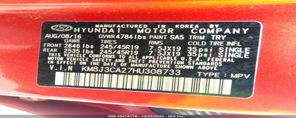 KM8J3CA27HU308733 2017 HYUNDAI TUCSON photo no. 9