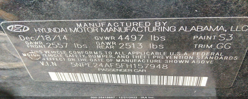 5NPE24AF5FH157948 2015 HYUNDAI SONATA photo no. 9