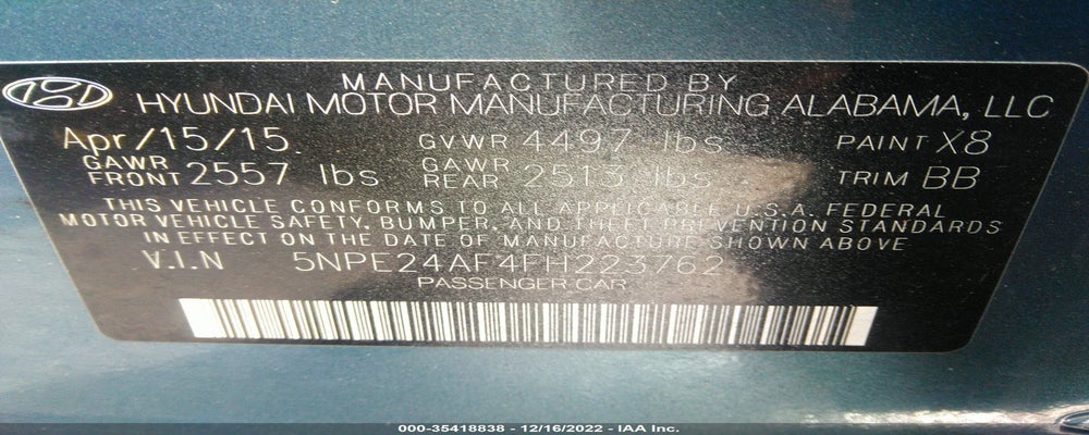 5NPE24AF4FH223762 2015 HYUNDAI SONATA photo no. 9