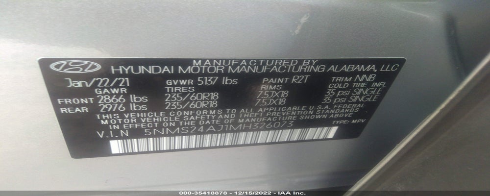 5NMS24AJ1MH326073 2021 HYUNDAI SANTA FE photo no. 9