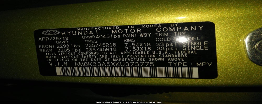 KM8K33A5XKU373775 2019 HYUNDAI KONA photo no. 9