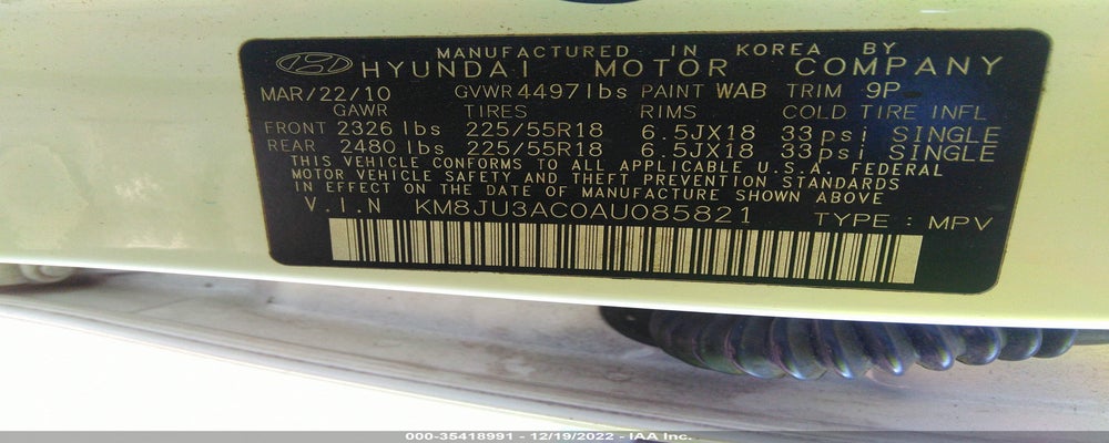 KM8JU3AC0AU085821 2010 HYUNDAI TUCSON photo no. 9