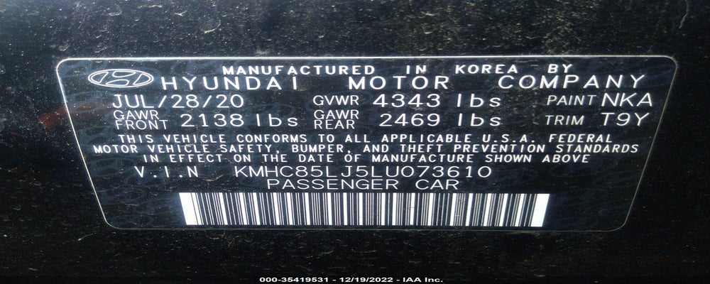 KMHC85LJ5LU073610 2020 HYUNDAI IONIQ ELECTRIC photo no. 9