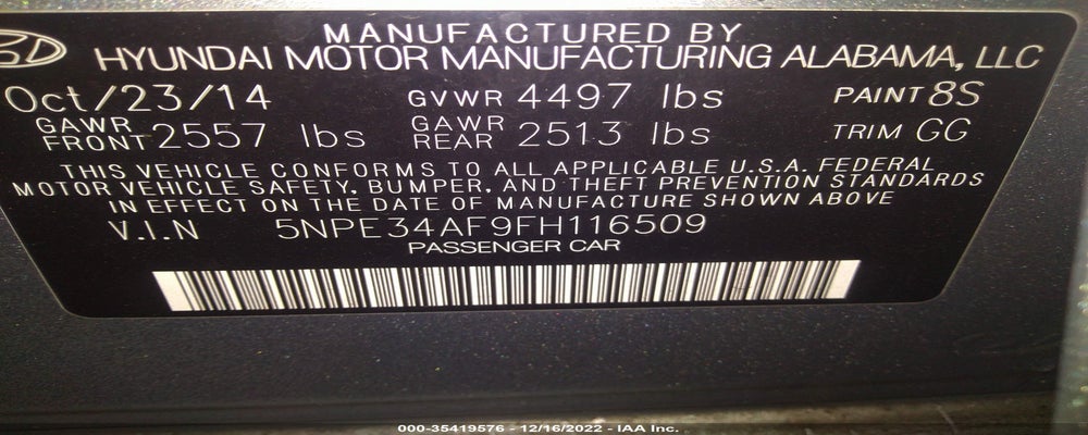 5NPE34AF9FH116509 2015 HYUNDAI SONATA photo no. 9