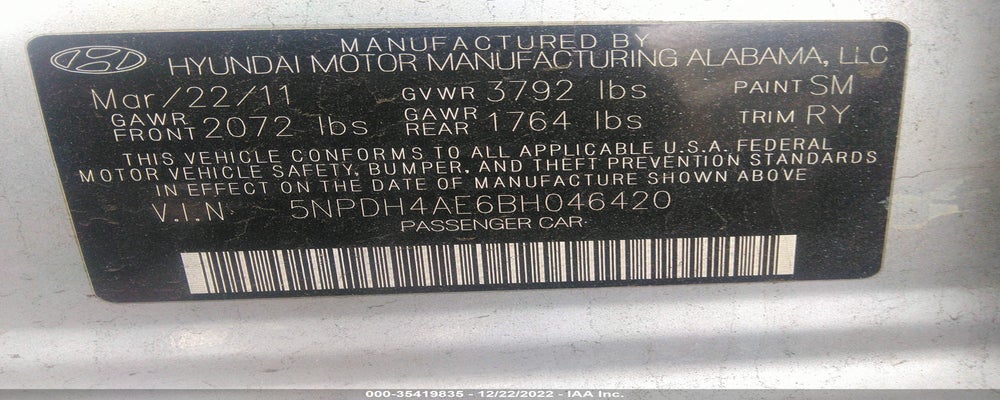 5NPDH4AE6BH046420 2011 HYUNDAI ELANTRA photo no. 9