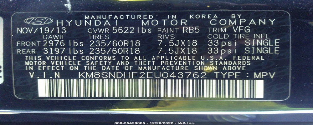 KM8SNDHF2EU043762 2014 HYUNDAI SANTA FE photo no. 9