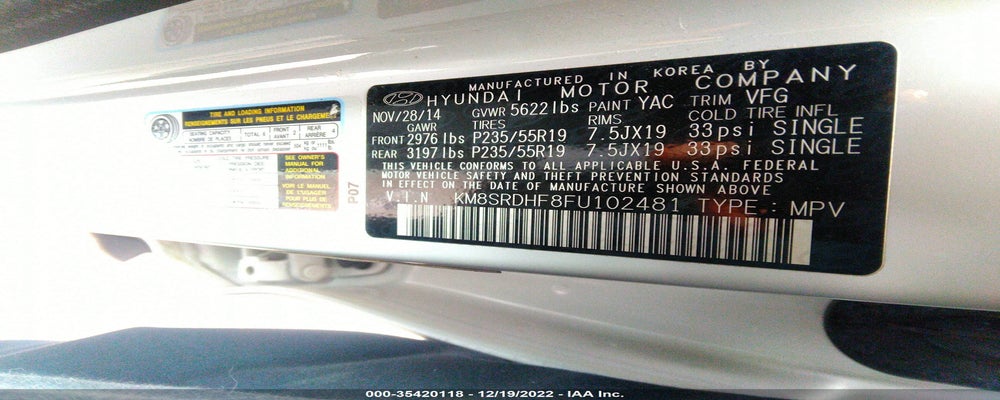 KM8SRDHF8FU102481 2015 HYUNDAI SANTA FE photo no. 9