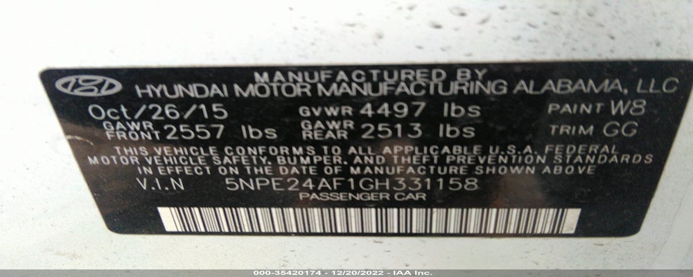 5NPE24AF1GH331158 2016 HYUNDAI SONATA photo no. 9