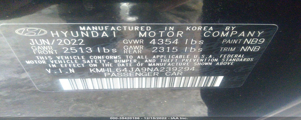 KMHL64JA9NA239294 2022 HYUNDAI SONATA photo no. 9