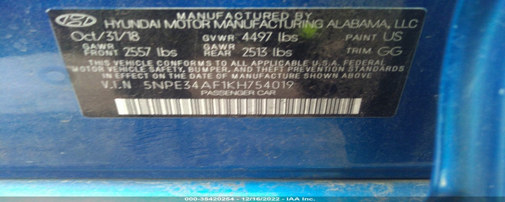 5NPE34AF1KH754019 2019 HYUNDAI SONATA photo no. 9