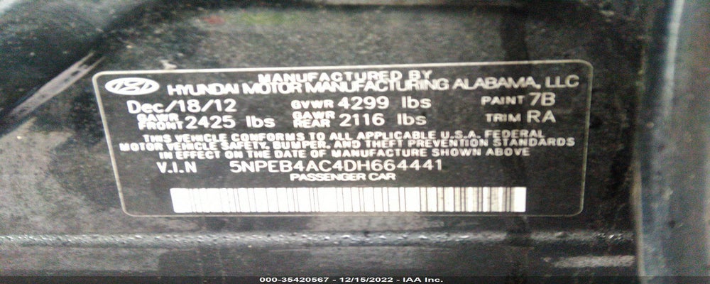 5NPEB4AC4DH664441 2013 HYUNDAI SONATA photo no. 9