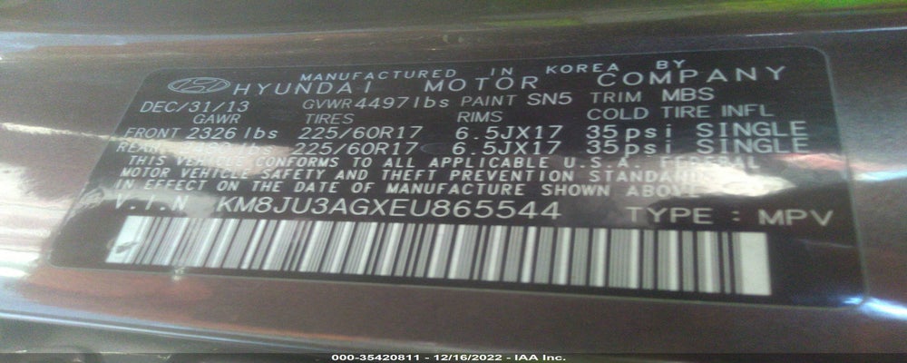 KM8JU3AGXEU865544 2014 HYUNDAI TUCSON photo no. 9