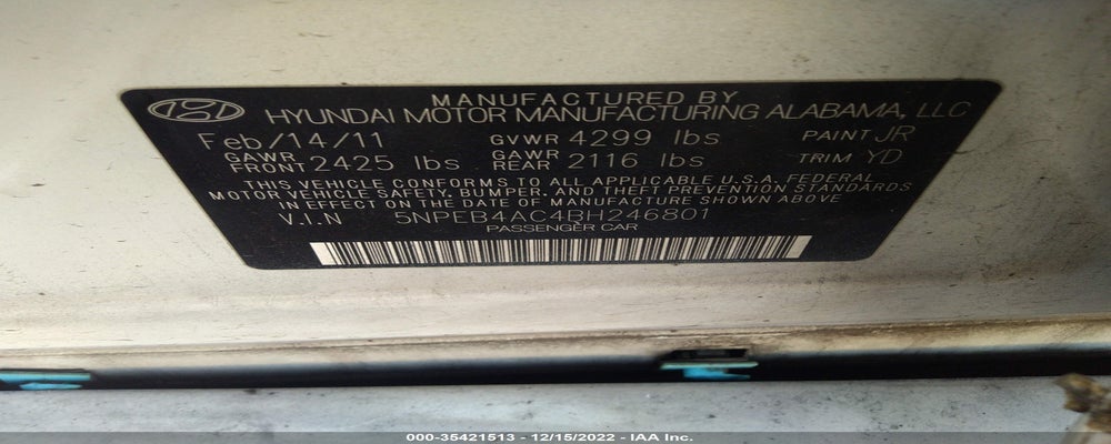 5NPEB4AC4BH246801 2011 HYUNDAI SONATA photo no. 9