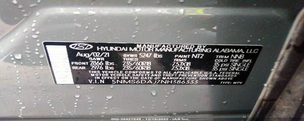 5NMS6DAJ7NH386333 2022 HYUNDAI SANTA FE photo no. 9