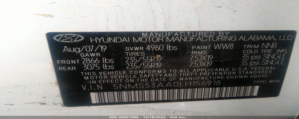 5NMS53AA0LH156918 2020 HYUNDAI SANTA FE photo no. 9