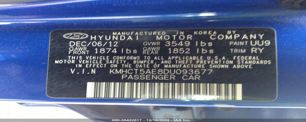 KMHCT5AE8DU093677 2013 HYUNDAI ACCENT photo no. 9
