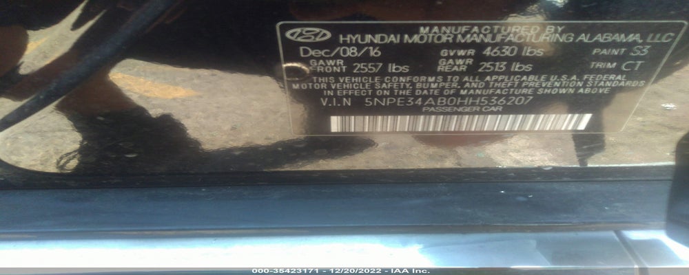 5NPE34AB0HH536207 2017 HYUNDAI SONATA photo no. 9