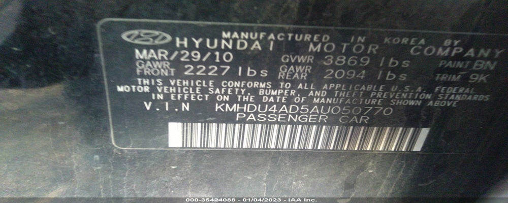 KMHDU4AD5AU050770 2010 HYUNDAI ELANTRA photo no. 9