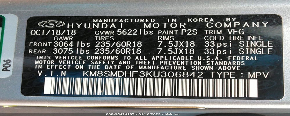 KM8SMDHF3KU306842 2019 HYUNDAI SANTA FE XL photo no. 9