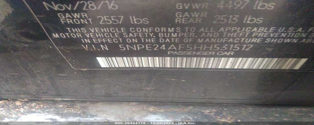 5NPE24AF5HH531512 2017 HYUNDAI SONATA photo no. 9