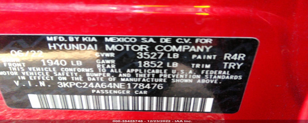 3KPC24A64NE178476 2022 HYUNDAI ACCENT photo no. 9