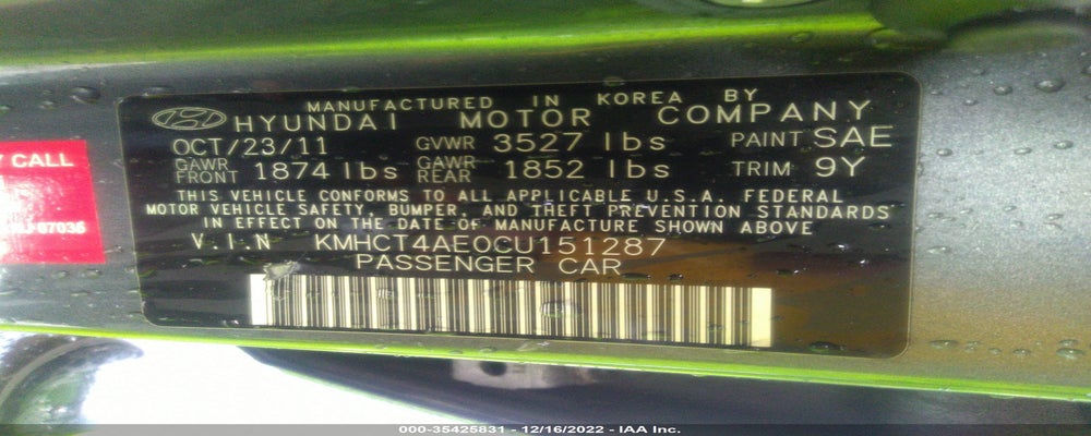 KMHCT4AE0CU151287 2012 HYUNDAI ACCENT photo no. 9