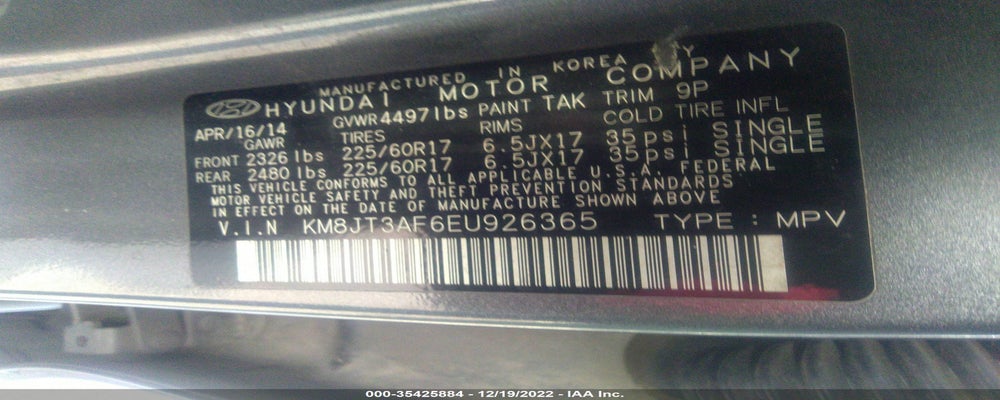 KM8JT3AF6EU926365 2014 HYUNDAI TUCSON photo no. 9