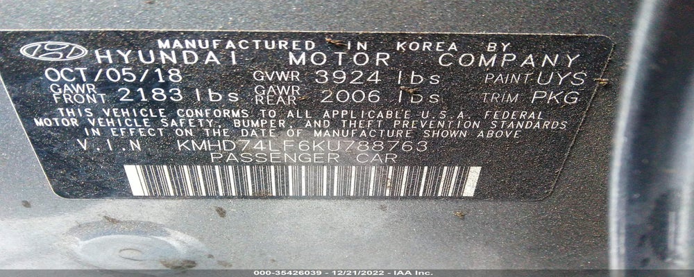 KMHD74LF6KU788763 2019 HYUNDAI ELANTRA photo no. 9