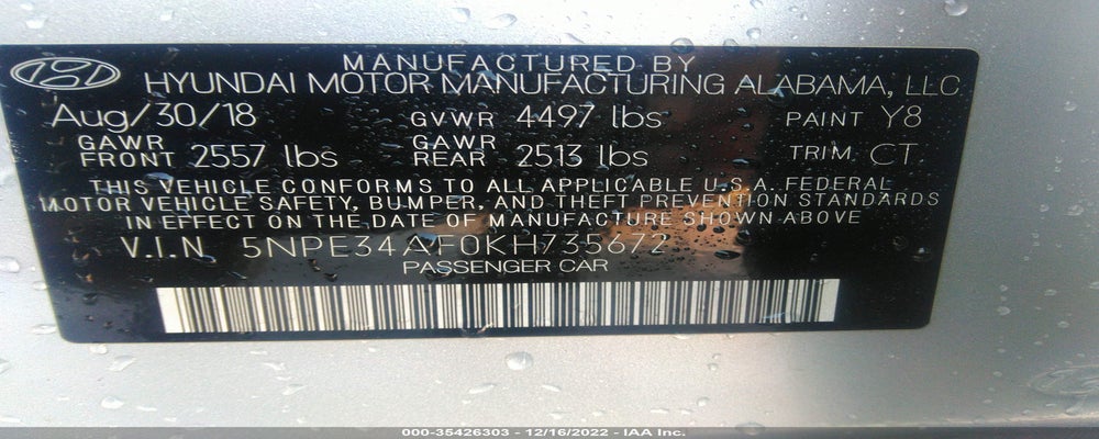 5NPE34AF0KH735672 2019 HYUNDAI SONATA photo no. 9