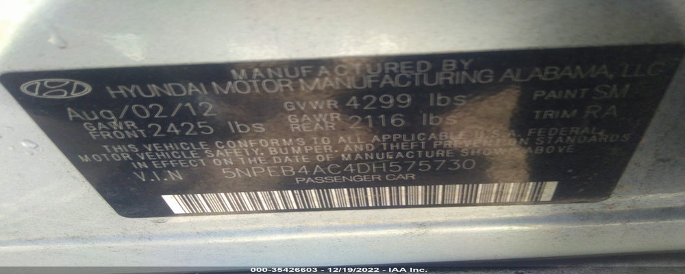 5NPEB4AC4DH575730 2013 HYUNDAI SONATA photo no. 9