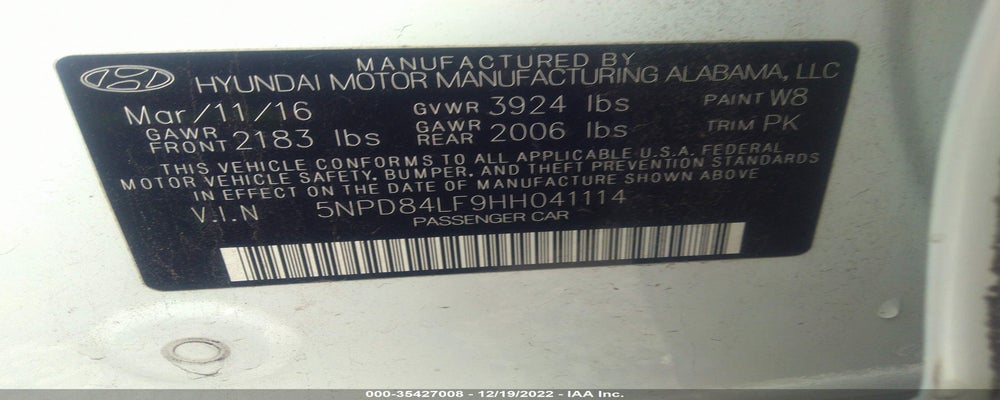5NPD84LF9HH041114 2017 HYUNDAI ELANTRA photo no. 9