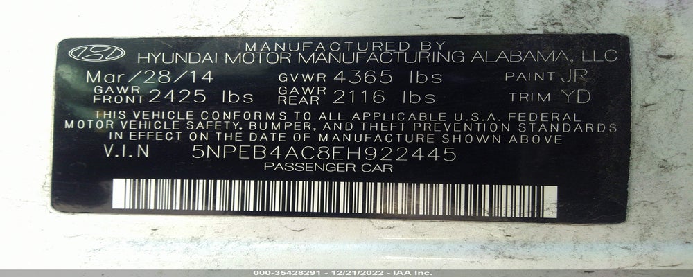 5NPEB4AC8EH922445 2014 HYUNDAI SONATA photo no. 9