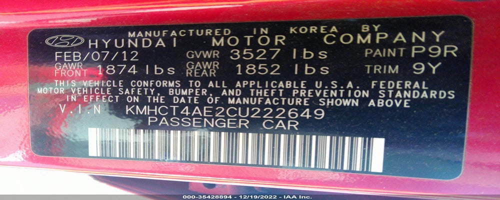 KMHCT4AE2CU222649 2012 HYUNDAI ACCENT photo no. 9