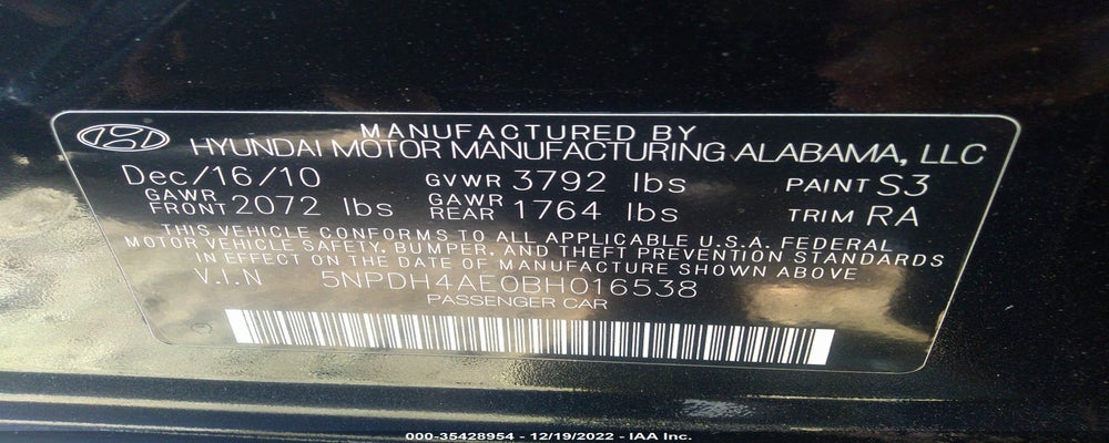 5NPDH4AE0BH016538 2011 HYUNDAI ELANTRA photo no. 9