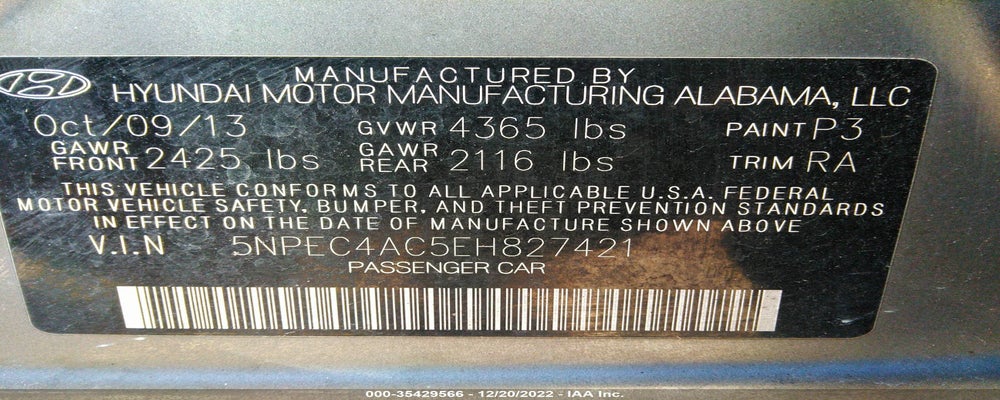 5NPEC4AC5EH827421 2014 HYUNDAI SONATA photo no. 9
