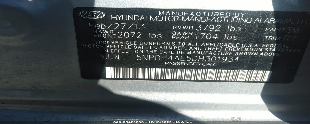 5NPDH4AE5DH301934 2013 HYUNDAI ELANTRA photo no. 9