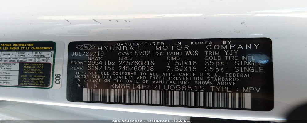 KM8R14HE7LU058515 2020 HYUNDAI PALISADE photo no. 9