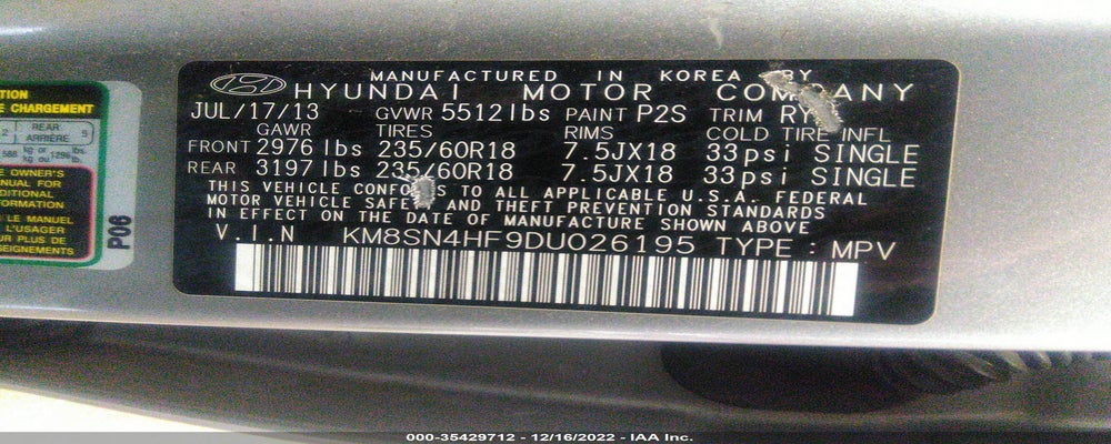 KM8SN4HF9DU026195 2013 HYUNDAI SANTA FE photo no. 9