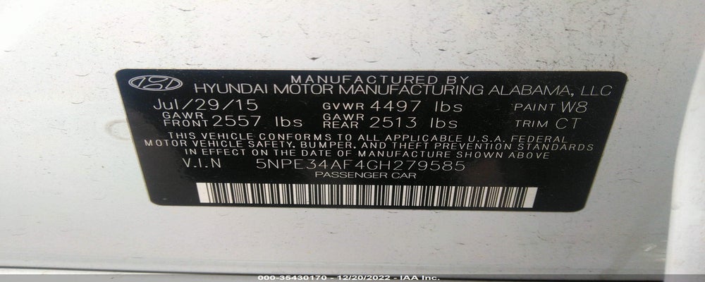 5NPE34AF4GH279585 2016 HYUNDAI SONATA photo no. 9