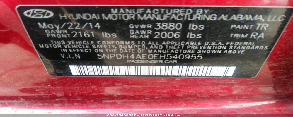 5NPDH4AE0EH540955 2014 HYUNDAI ELANTRA photo no. 9