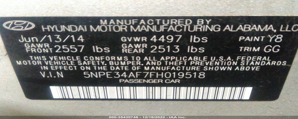 5NPE34AF7FH019518 2015 HYUNDAI SONATA photo no. 9