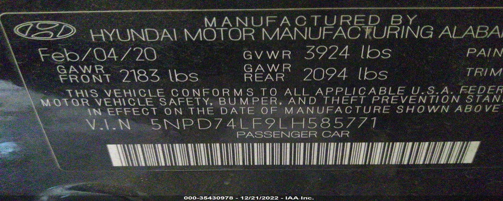 5NPD74LF9LH585771 2020 HYUNDAI ELANTRA photo no. 9