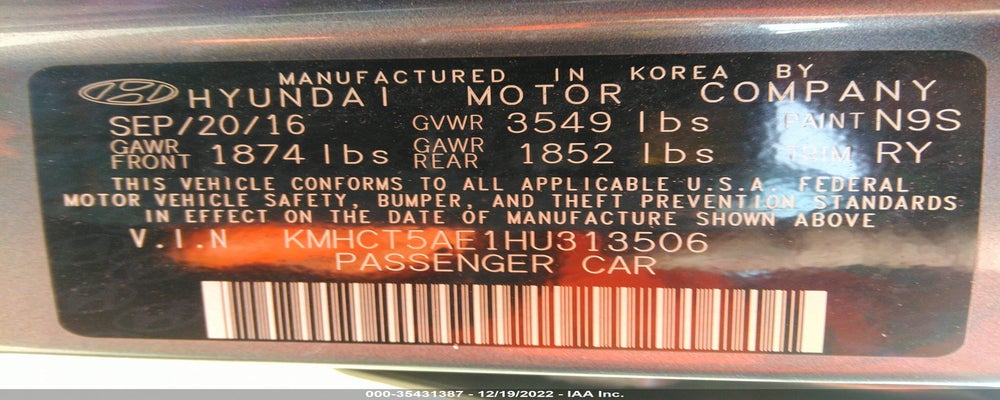 KMHCT5AE1HU313506 2017 HYUNDAI ACCENT photo no. 9