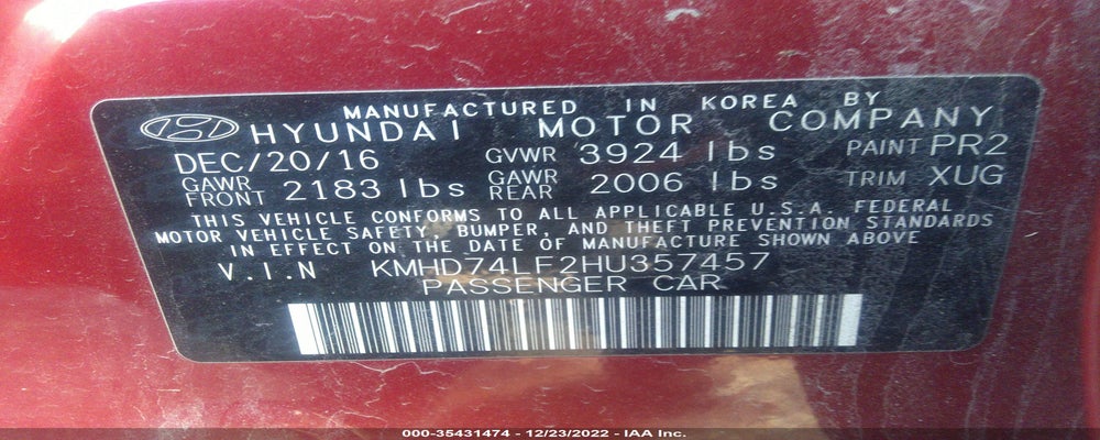 KMHD74LF2HU357457 2017 HYUNDAI ELANTRA photo no. 9