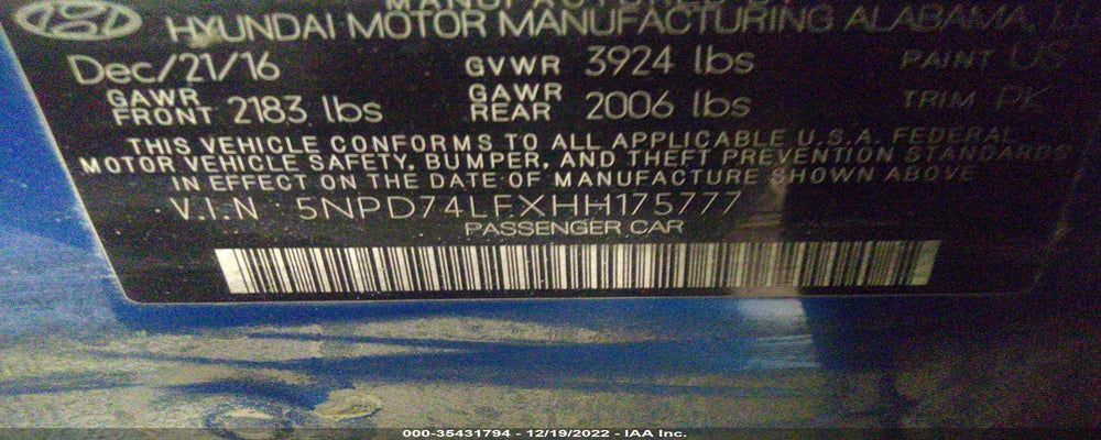 5NPD74LFXHH175777 2017 HYUNDAI ELANTRA photo no. 9
