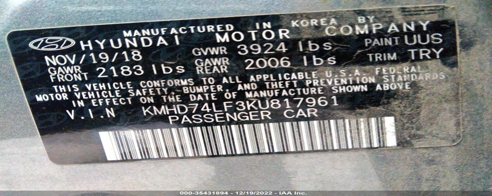KMHD74LF3KU817961 2019 HYUNDAI ELANTRA photo no. 9