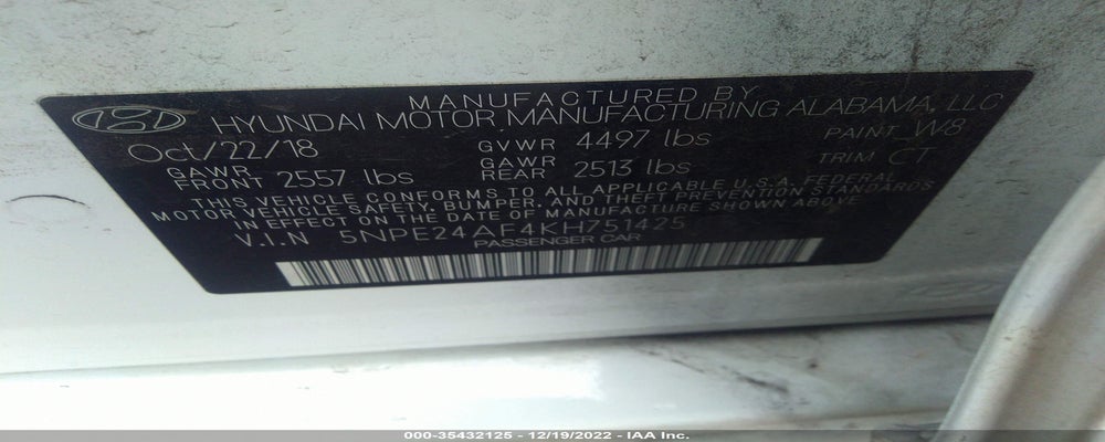 5NPE24AF4KH751425 2019 HYUNDAI SONATA photo no. 9